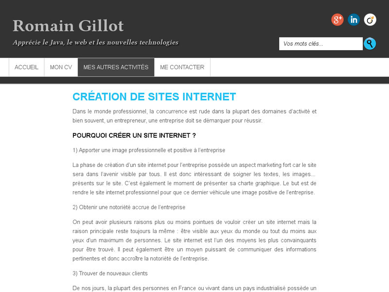 Romain Gillot et la création de sites internet