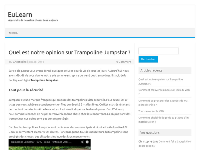 Eulearn donne son opinion sur Trampoline Jumpstar