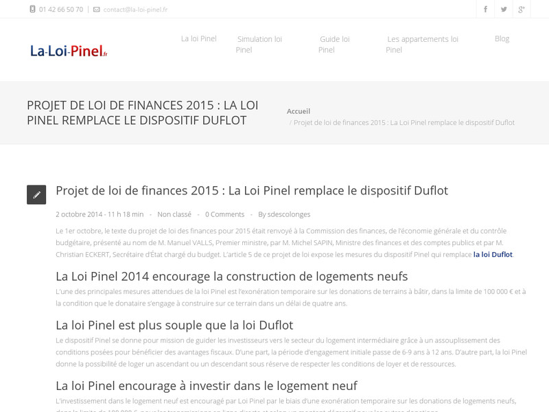 Projet de loi de finances 2015 : La Loi Pinel remplace le dispositif Duflot