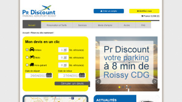 Page d'accueil du site : Parking Roissy Discount