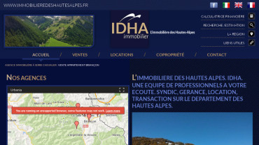 Page d'accueil du site : L'Immobilière des Hautes Alpes