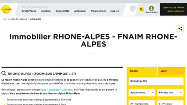 Page d'accueil du site : FNAIM Rhône Alpes