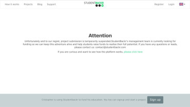 Page d'accueil du site : StudentBackr