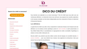 Page d'accueil du site : Dico Du Crédit
